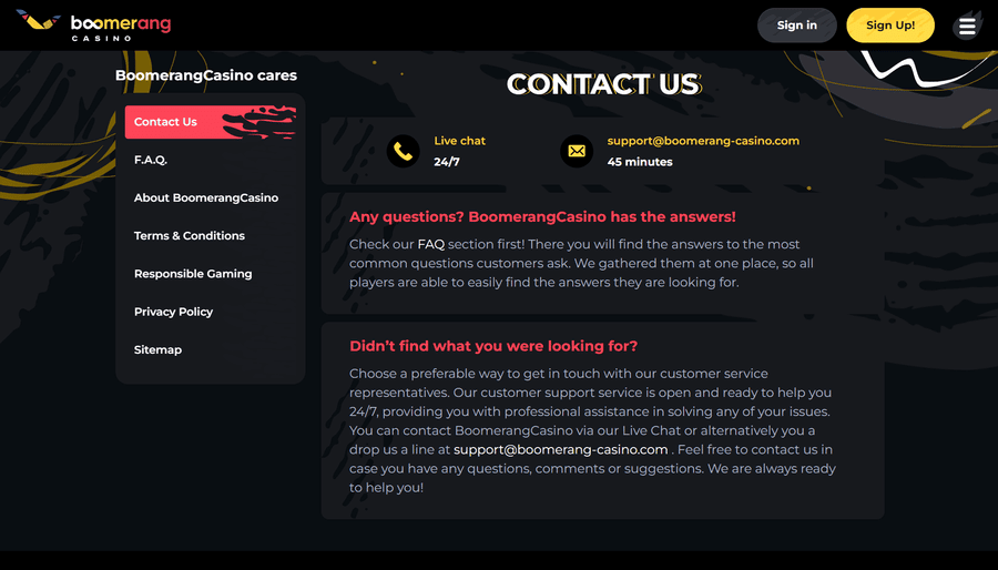 Registrieren und live gamblen im Boomerang Casino