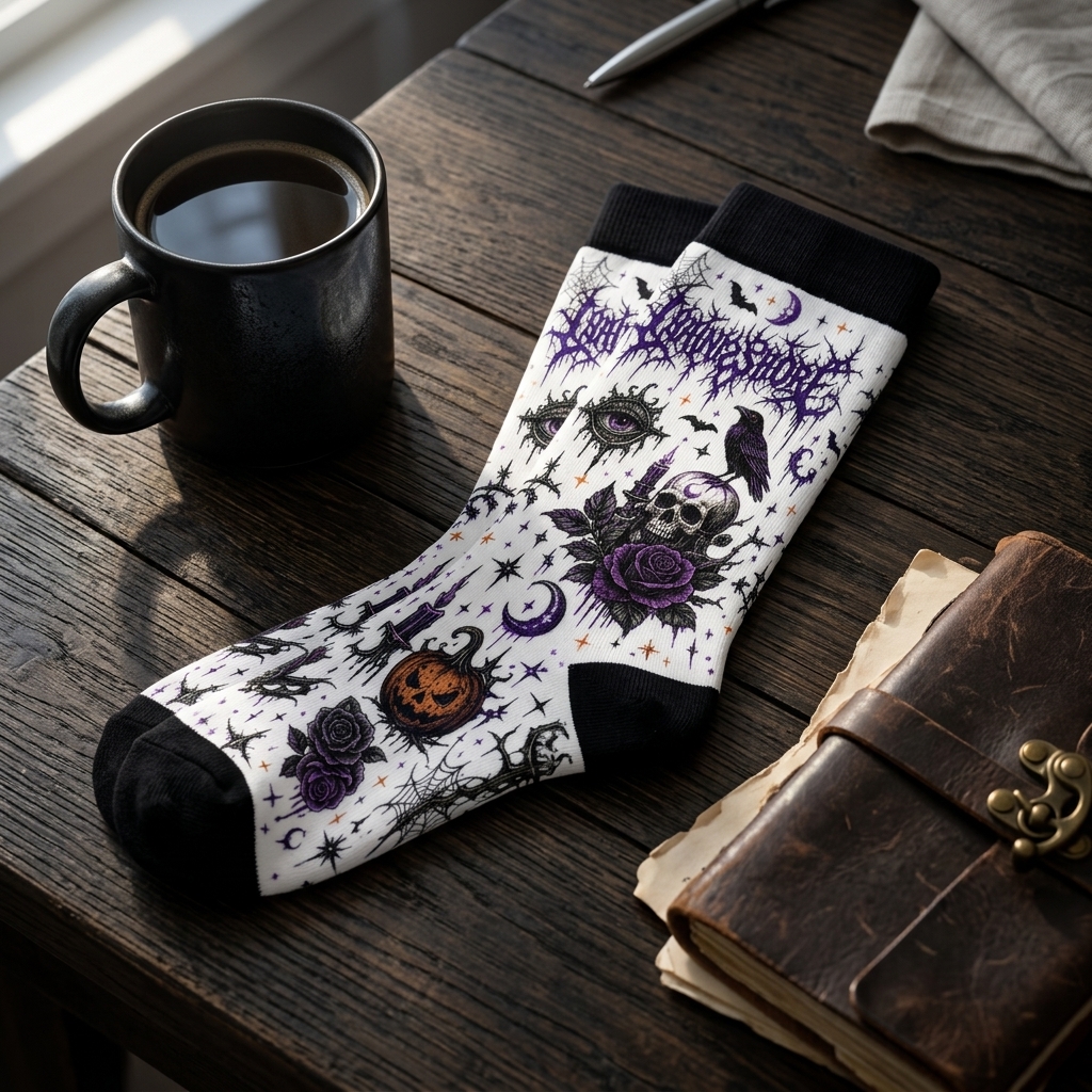 Halloween Pumpkin and Skull DTNK2108 Socks 2 - Lorna Shore Store Halloween Pumpkin and Skull DTNK2108 Socks - Image 2