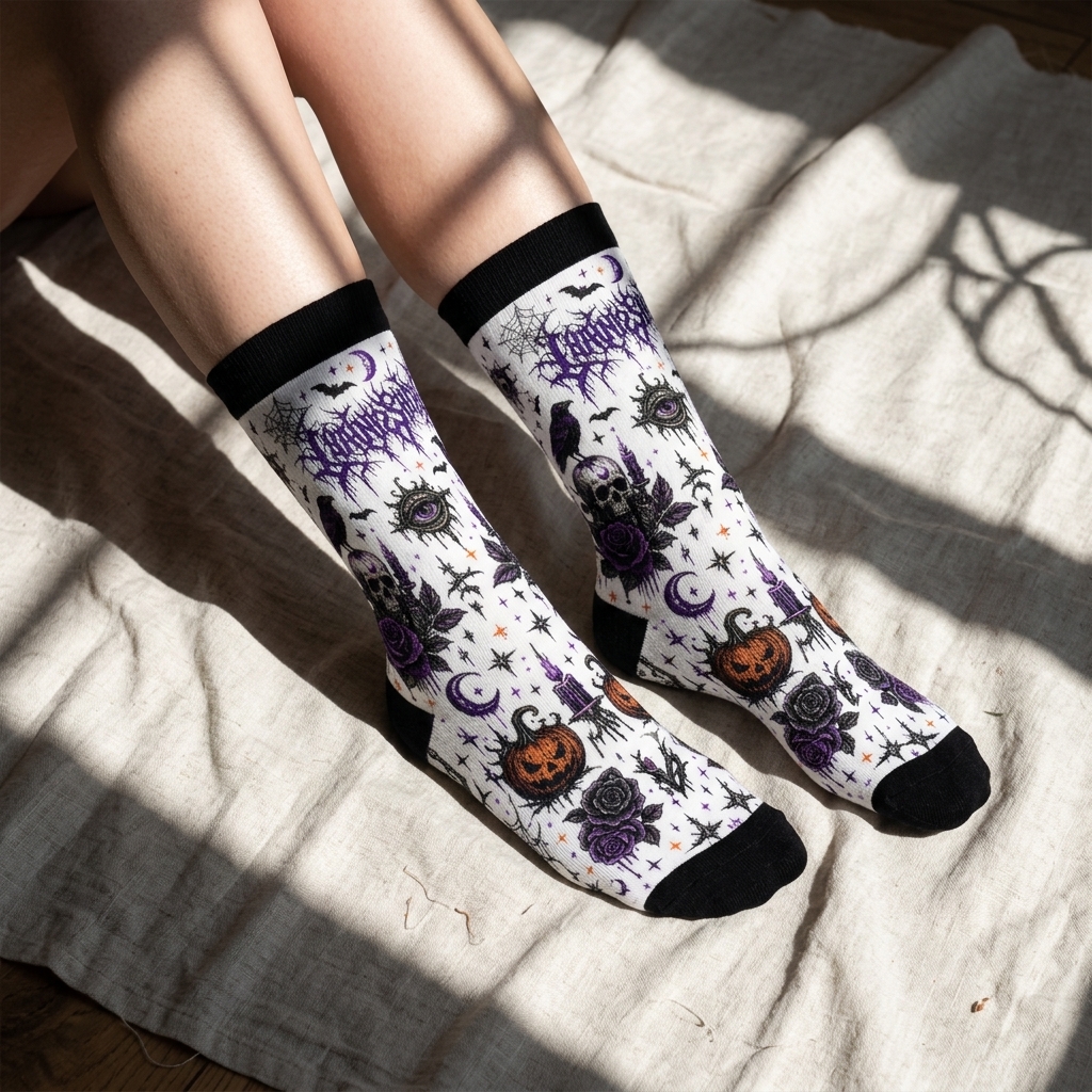 Halloween Pumpkin and Skull DTNK2108 Socks 6 - Lorna Shore Store Halloween Pumpkin and Skull DTNK2108 Socks - Image 6